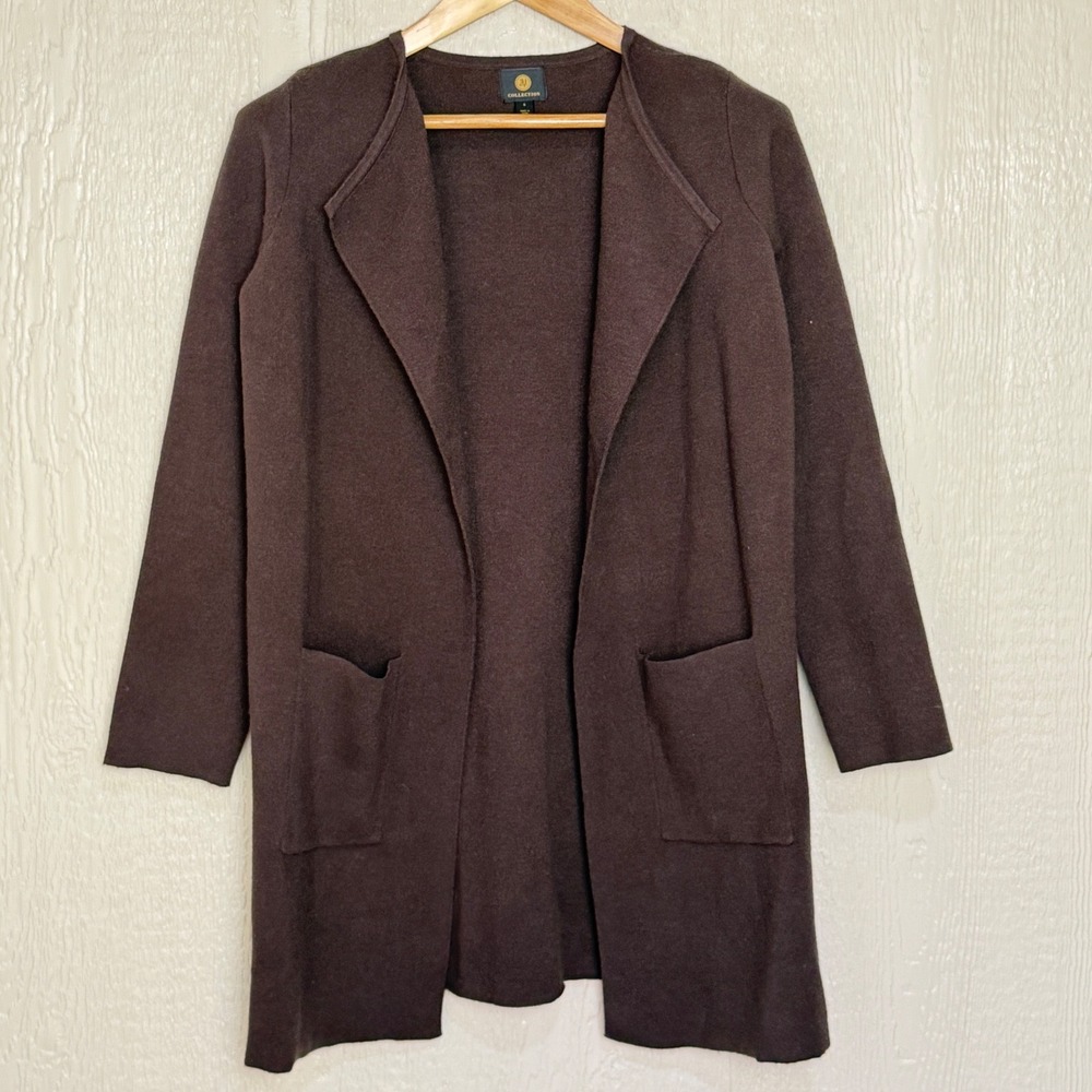 JM Collection Womens Brown Open Front Knit Cardigan Sweater Jacket Size S Pocket